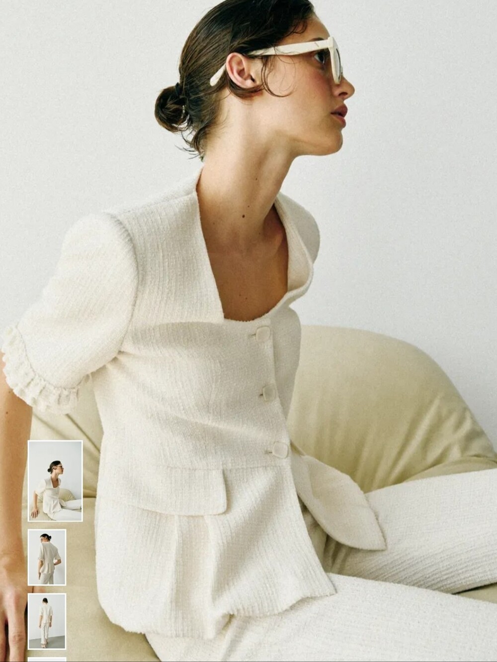 Elegant Cream Knit Short-Sleeve Jacket - Women